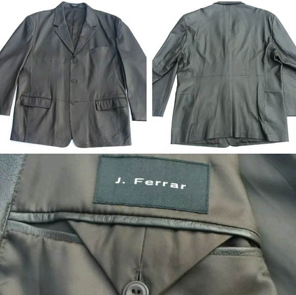 J. FERRAR DARK BROWN Leather Jacket XL - Picture 2 of 9